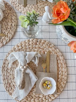 Rustic neutral easter tablescape
